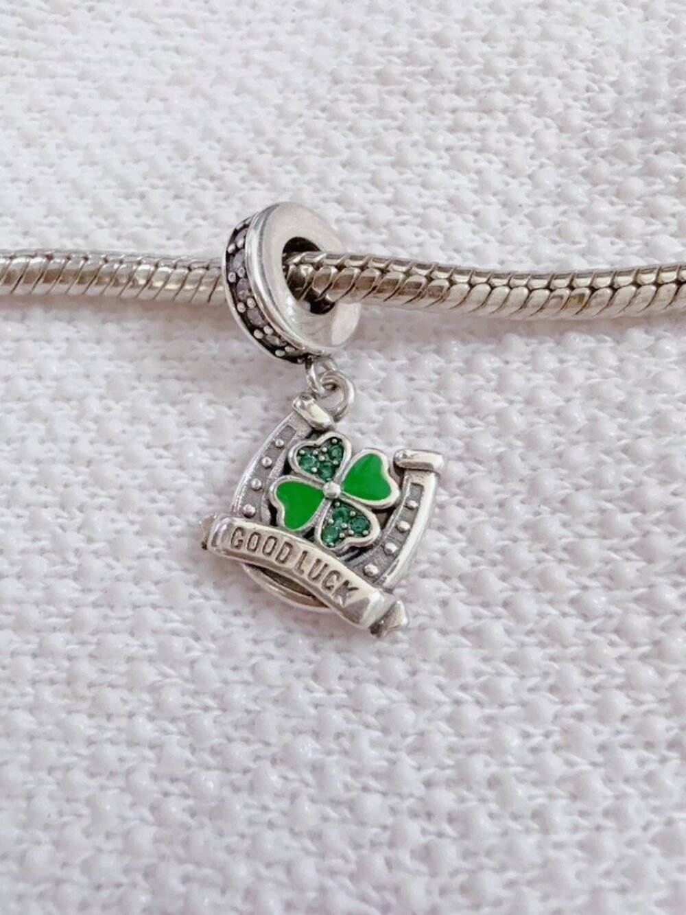 Good Luck Clover Horseshoe Dangle Charm Silver Charm For Pandora Bracelet